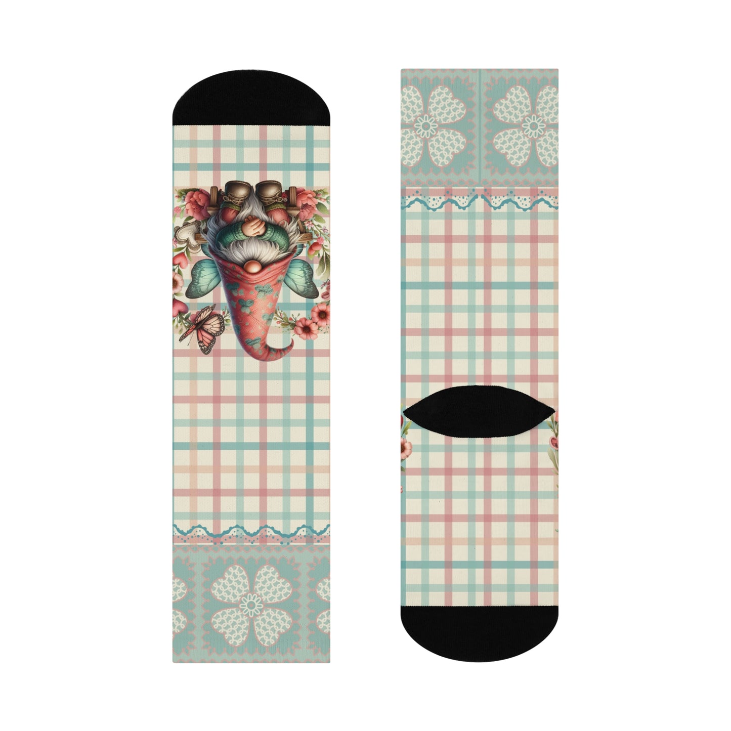 Cushioned Crew Socks-Gingham Gnome