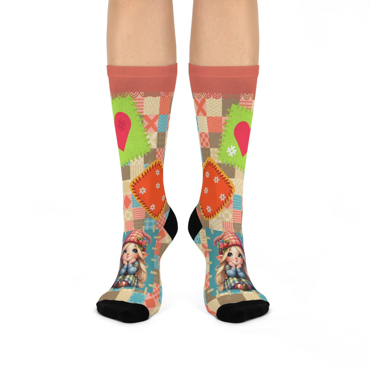 Cushioned Crew Socks-Patchwork Gnome