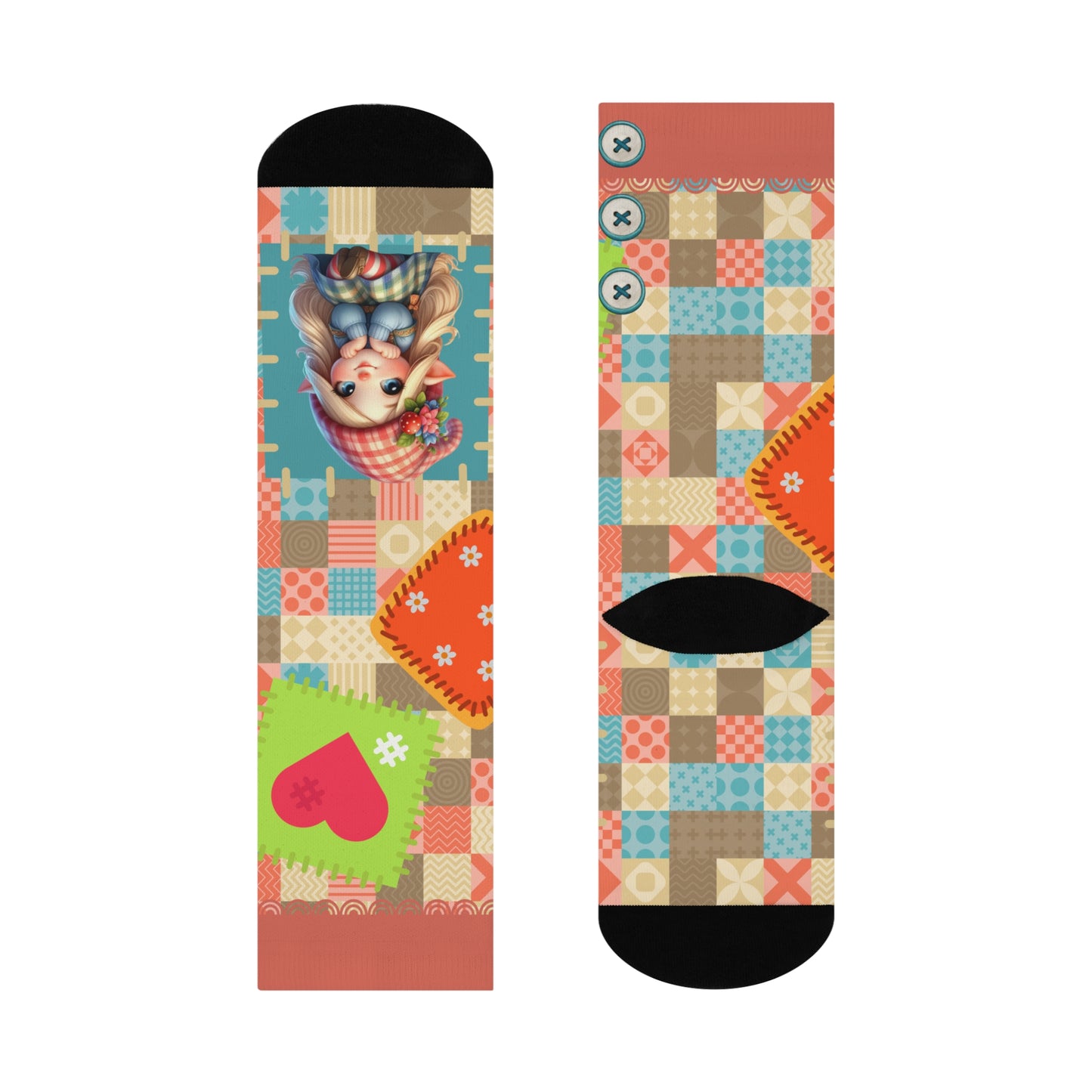 Cushioned Crew Socks-Patchwork Gnome