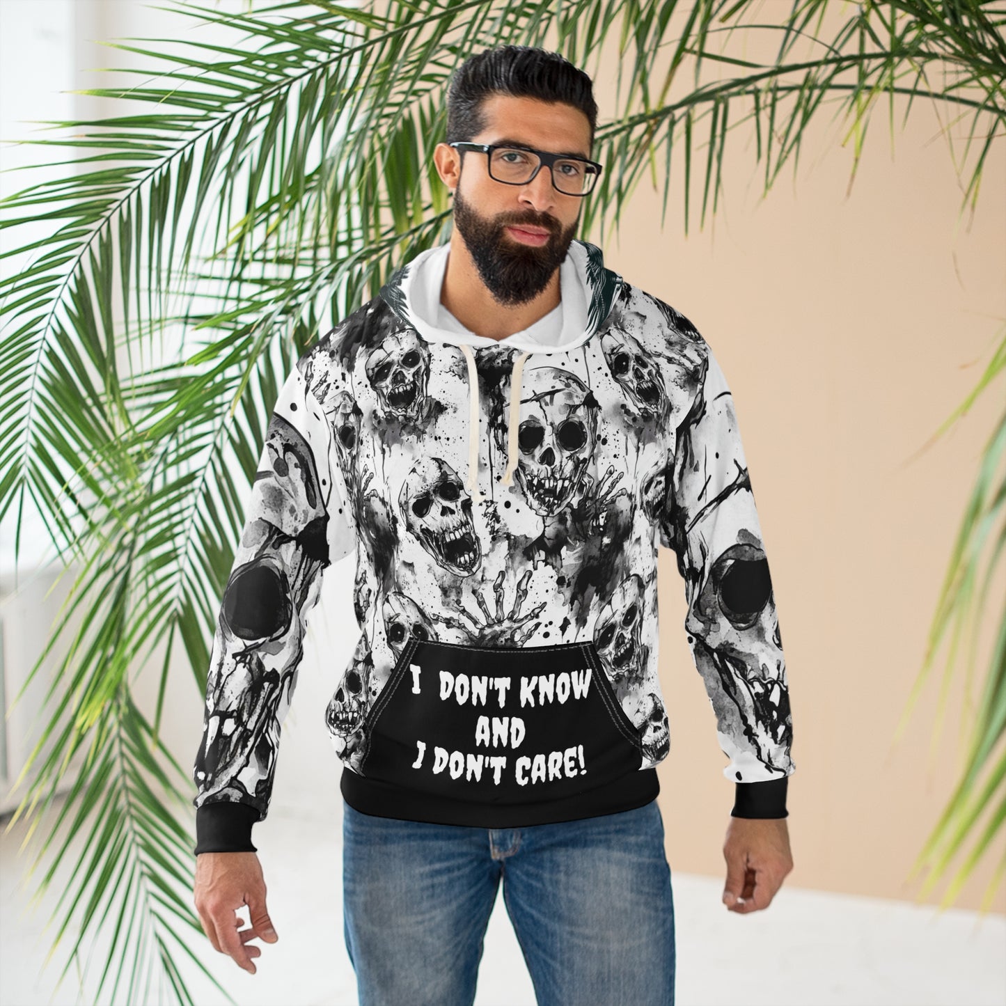 Skull Hoodie - Gothic Black and White Unisex Pullover with Personalization