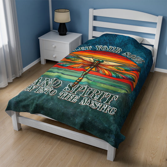 Plush Blanket - Colorful Dragonfly Mystic Soul Spirit Design