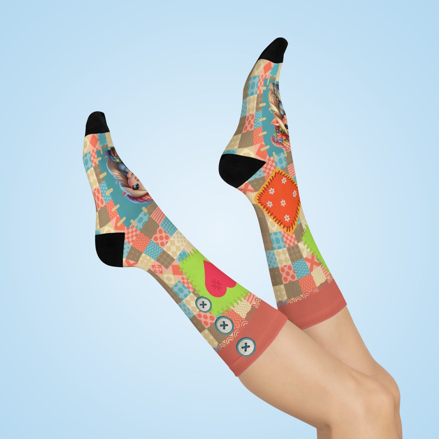 Cushioned Crew Socks-Patchwork Gnome