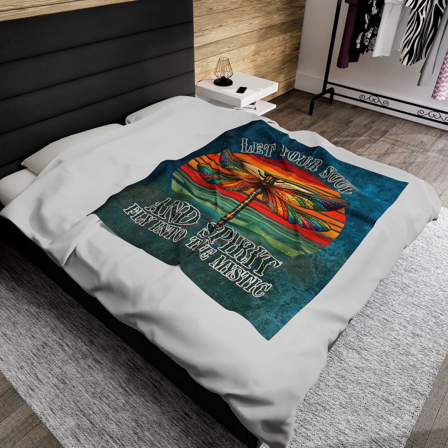 Plush Blanket - Colorful Dragonfly Mystic Soul Spirit Design