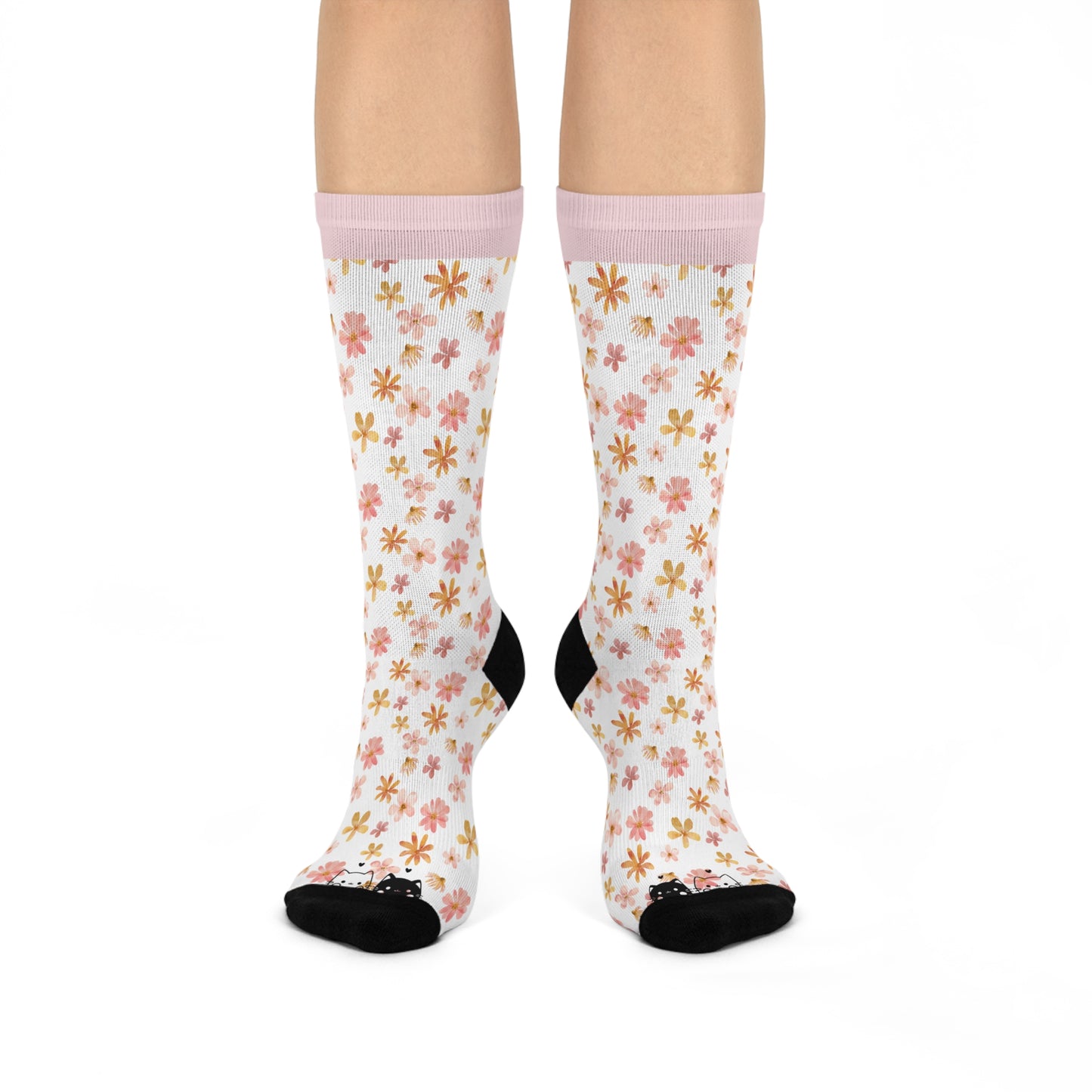 Cushioned Crew Socks-Peeking kittens