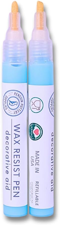 Penguin Pottery - Wax Resist Pens for Pottery Glaze - Set of 2 - Chisel and Round Tips - Refillable