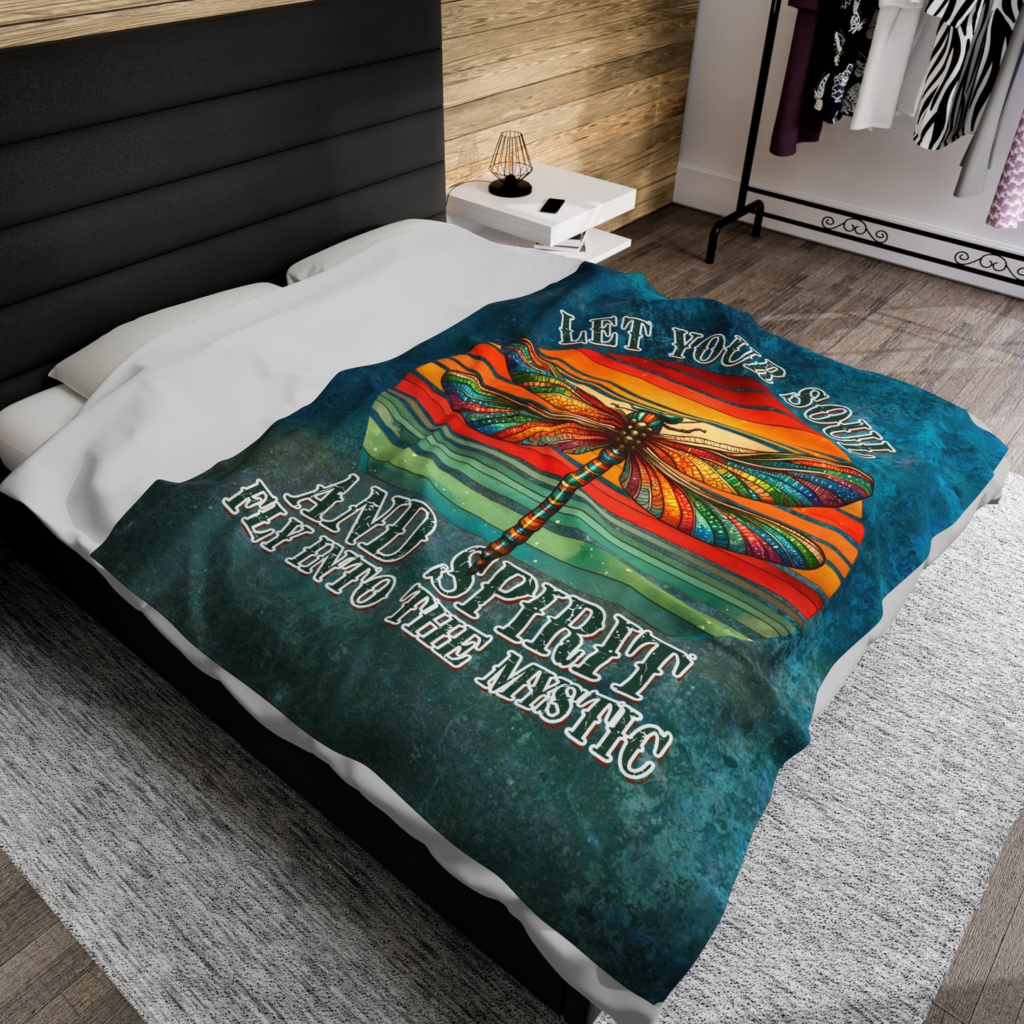Plush Blanket - Colorful Dragonfly Mystic Soul Spirit Design