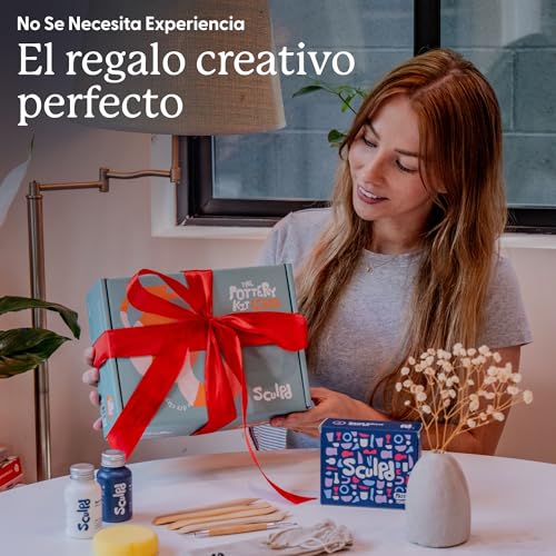 Sculpd Pottery Starter Kit - Complete Air Dry Clay Beginner Set for 2 Adults: Includes Sculpting Tools, Gloss Varnish, Paint Brushes, Guide, Video Tutorials & More - Date Night Gift, Arts Crafts Hobby