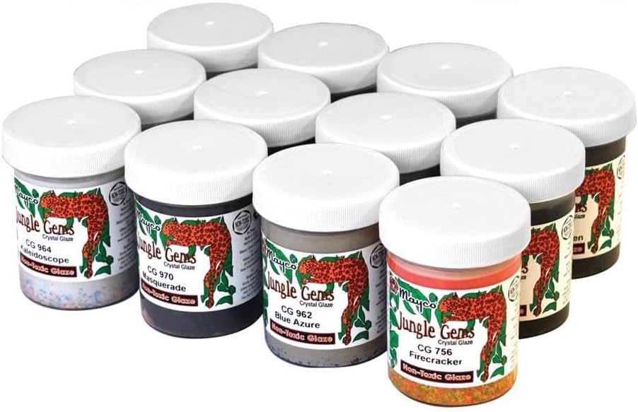 Mayco Jungle Gems Crystal Glaze Set 4 oz- 12 Jars Classroom Pack for Ceramics, Pottery, Painting, Artists, Teachers