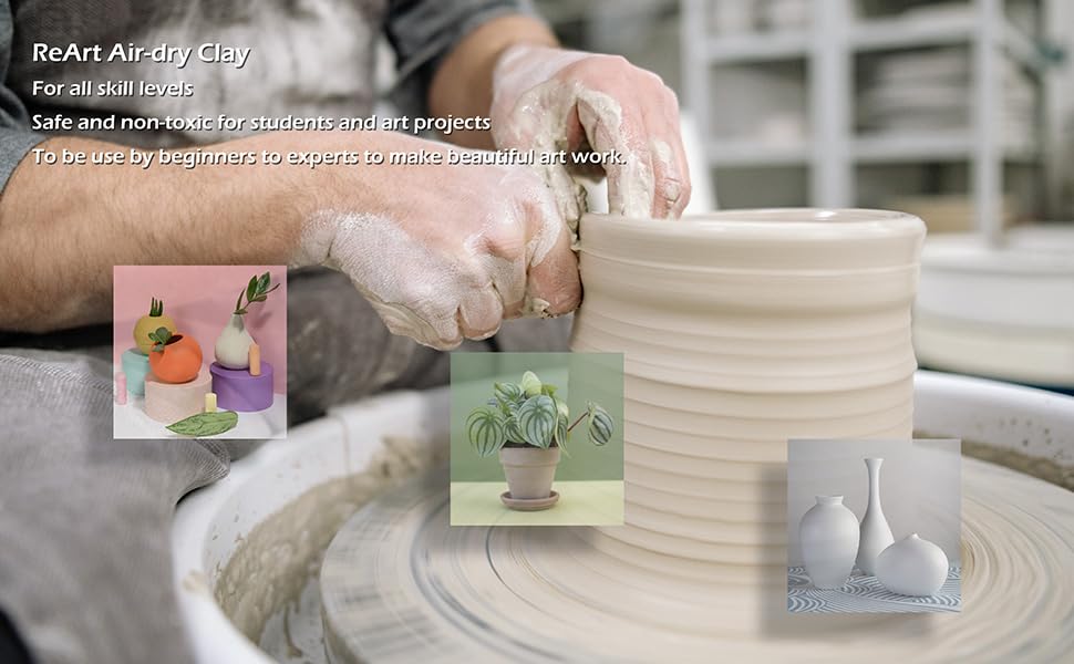 ReArt Stone Air-Dry Clay 15LB wih 3 Colors White, Gray & Terra Cotta 5lb Each- Ideal for Beginners and Advanced Sculptors All-Purpose Modeling Clay (White, Gray & Terra Cotta)