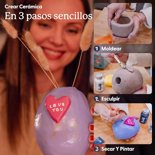 Sculpd Pottery Starter Kit - Complete Air Dry Clay Beginner Set for 2 Adults: Includes Sculpting Tools, Gloss Varnish, Paint Brushes, Guide, Video Tutorials & More - Date Night Gift, Arts Crafts Hobby