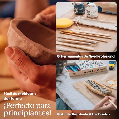 Sculpd Pottery Starter Kit - Complete Air Dry Clay Beginner Set for 2 Adults: Includes Sculpting Tools, Gloss Varnish, Paint Brushes, Guide, Video Tutorials & More - Date Night Gift, Arts Crafts Hobby