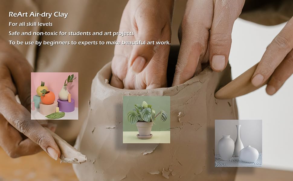 ReArt Stone Air-Dry Clay 15LB wih 3 Colors White, Gray & Terra Cotta 5lb Each- Ideal for Beginners and Advanced Sculptors All-Purpose Modeling Clay (White, Gray & Terra Cotta)