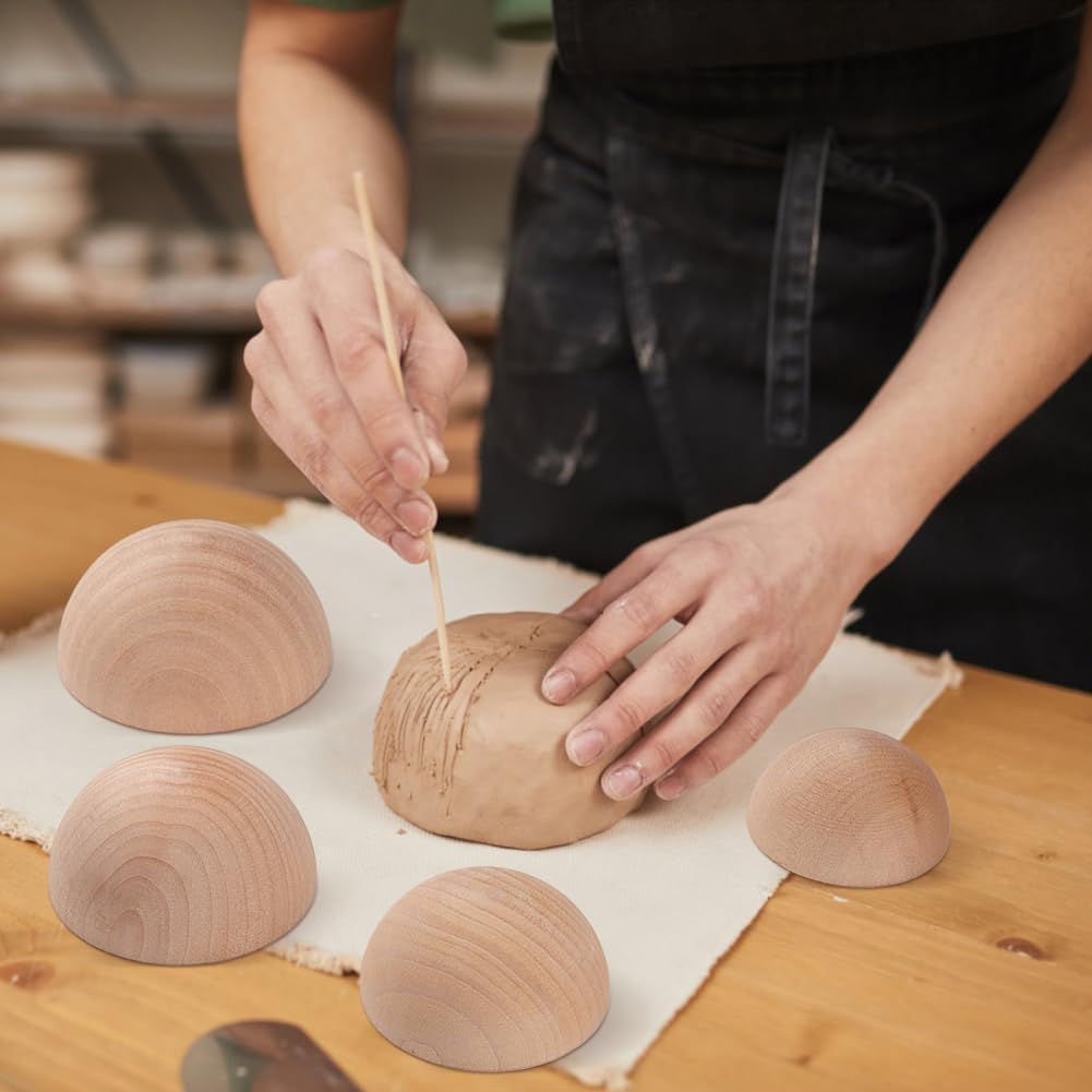 BENECREAT 8Pcs 8 Sizes Half Round Pottery Tools Set, Wooden Ceramic Top Tool Clay Tools Pottery Plate Press Tool for Making Pottery Bowls and Plates