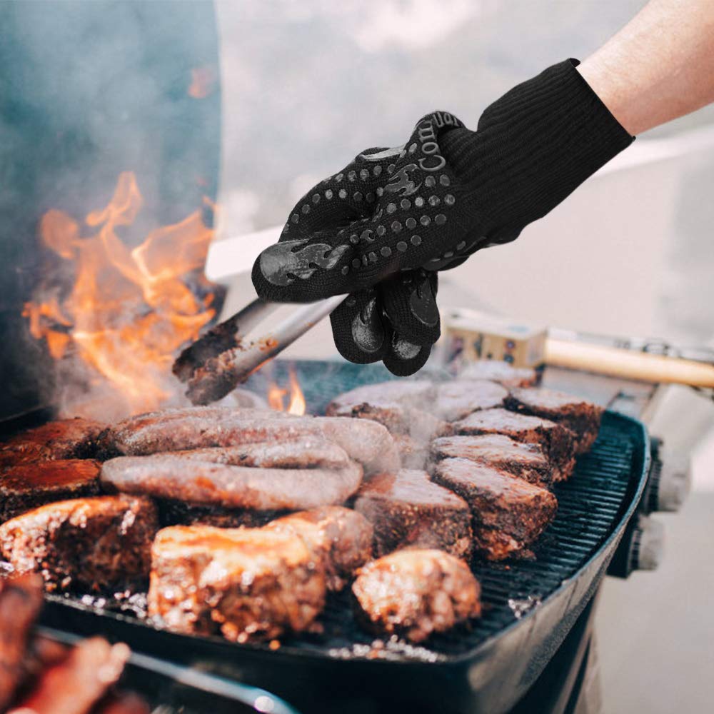 Comsmart BBQ Gloves, 1472F Heat Resistant Silicone Non-Slip Oven Mitts, Long Kitchen Gloves Perfect for Grilling, Cooking, Baking, Cutting, Blue