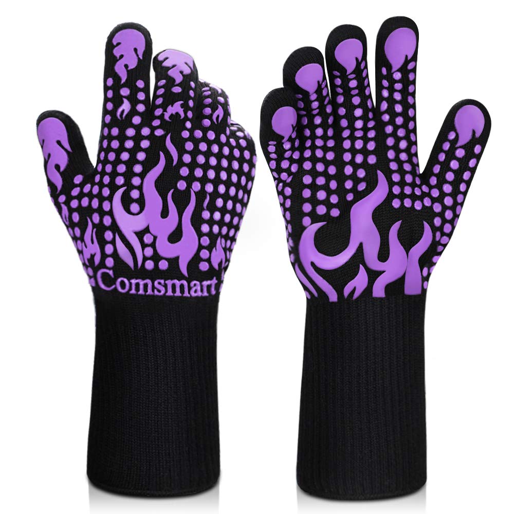 Comsmart BBQ Gloves, 1472F Heat Resistant Silicone Non-Slip Oven Mitts, Long Kitchen Gloves Perfect for Grilling, Cooking, Baking, Cutting, Blue