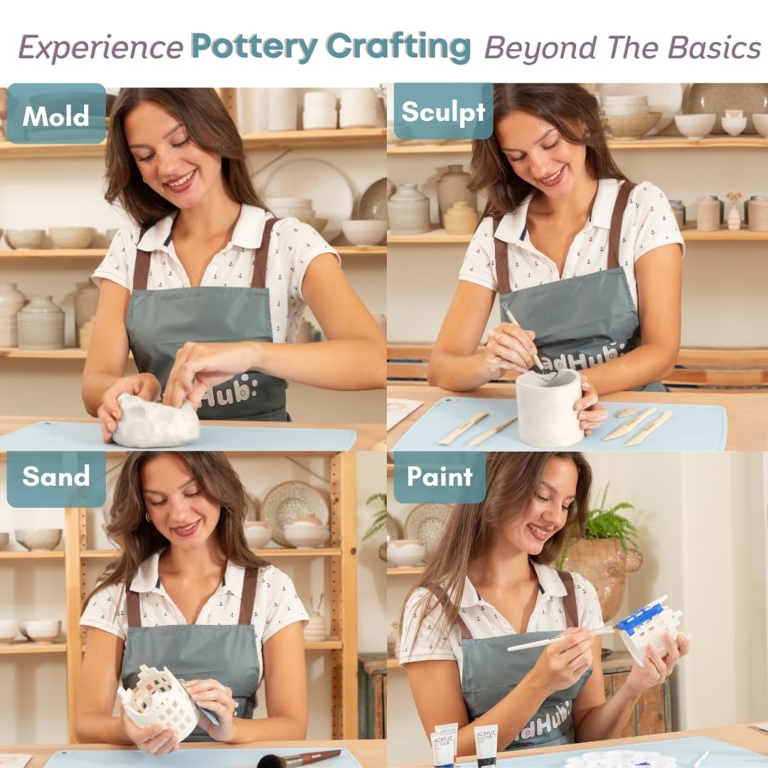 Pottery Kit for Beginners, 4.4Lbs Air Dry Clay for Adults with Sculpting Tools, Paint, Glaze, Air-Dry Modeling Clay Molding, Sculpt & Painting Set, Hobby Date Night DIY Art Craft Kits (White)
