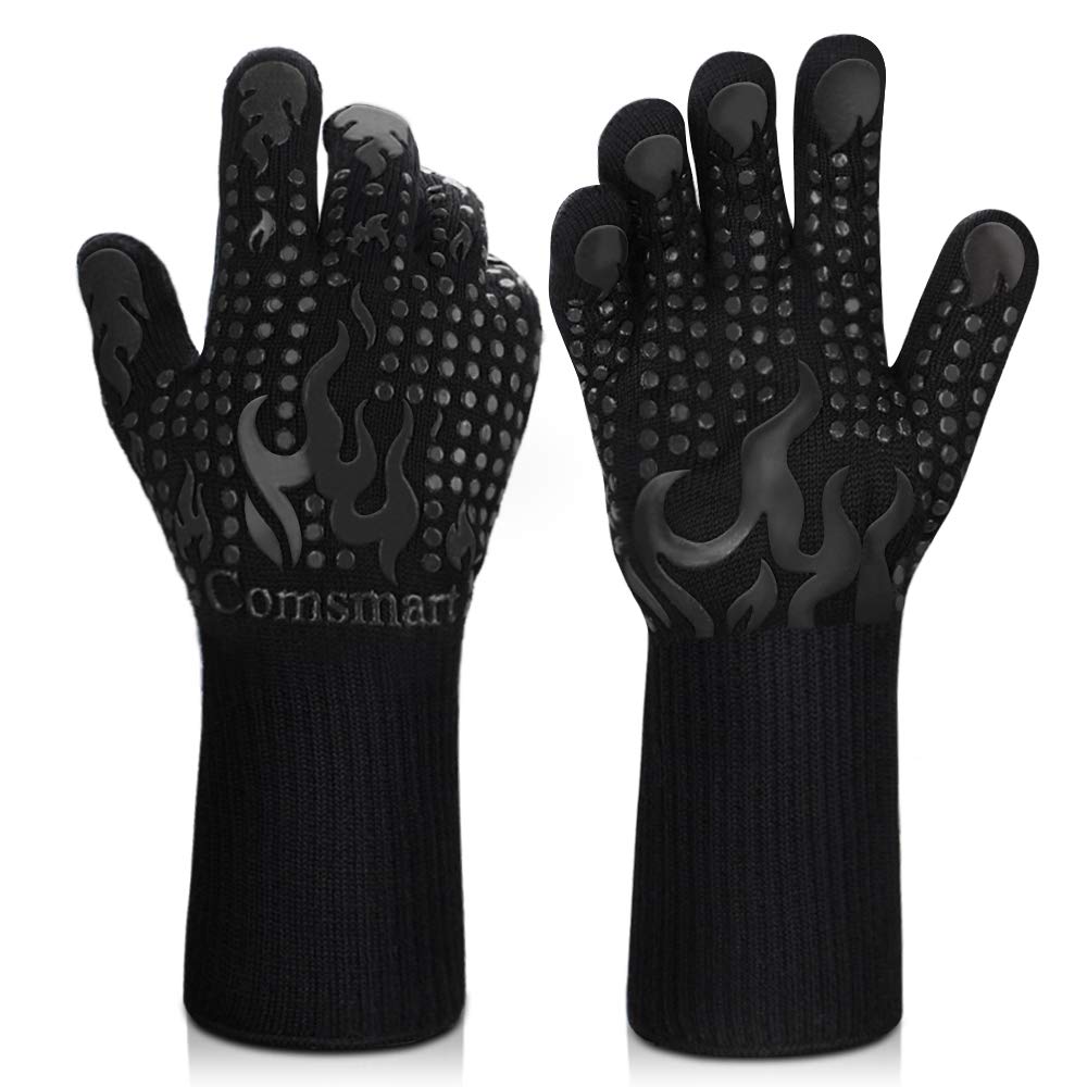 Comsmart BBQ Gloves, 1472F Heat Resistant Silicone Non-Slip Oven Mitts, Long Kitchen Gloves Perfect for Grilling, Cooking, Baking, Cutting, Blue