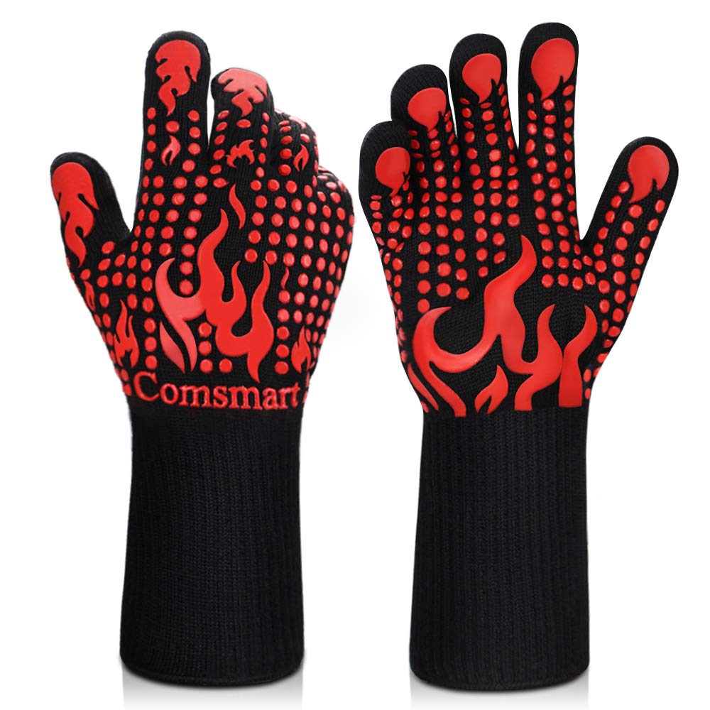 Comsmart BBQ Gloves, 1472F Heat Resistant Silicone Non-Slip Oven Mitts, Long Kitchen Gloves Perfect for Grilling, Cooking, Baking, Cutting, Blue
