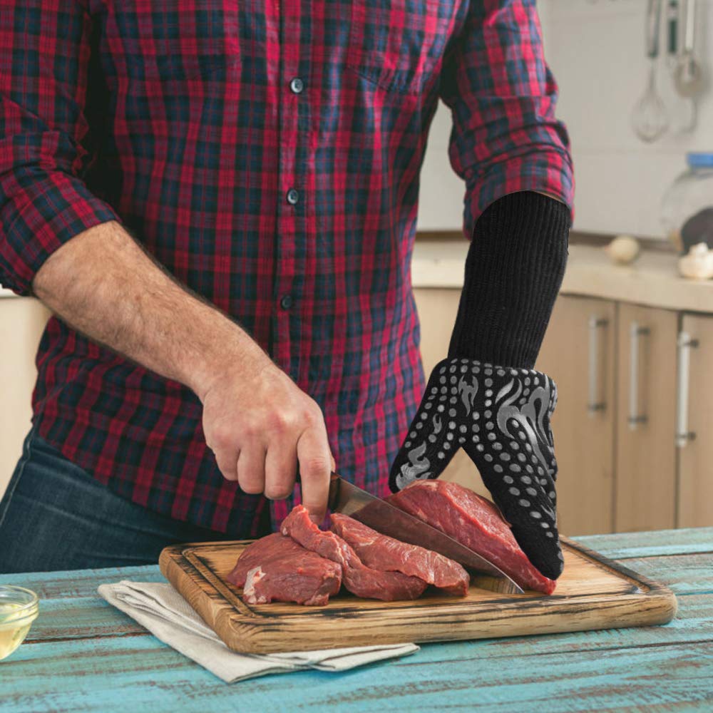 Comsmart BBQ Gloves, 1472F Heat Resistant Silicone Non-Slip Oven Mitts, Long Kitchen Gloves Perfect for Grilling, Cooking, Baking, Cutting, Blue