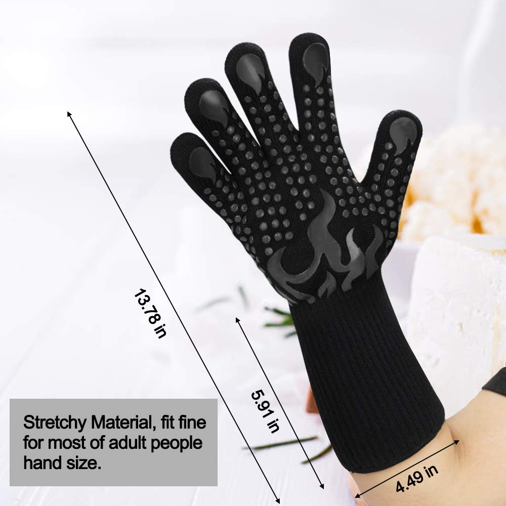 Comsmart BBQ Gloves, 1472F Heat Resistant Silicone Non-Slip Oven Mitts, Long Kitchen Gloves Perfect for Grilling, Cooking, Baking, Cutting, Blue