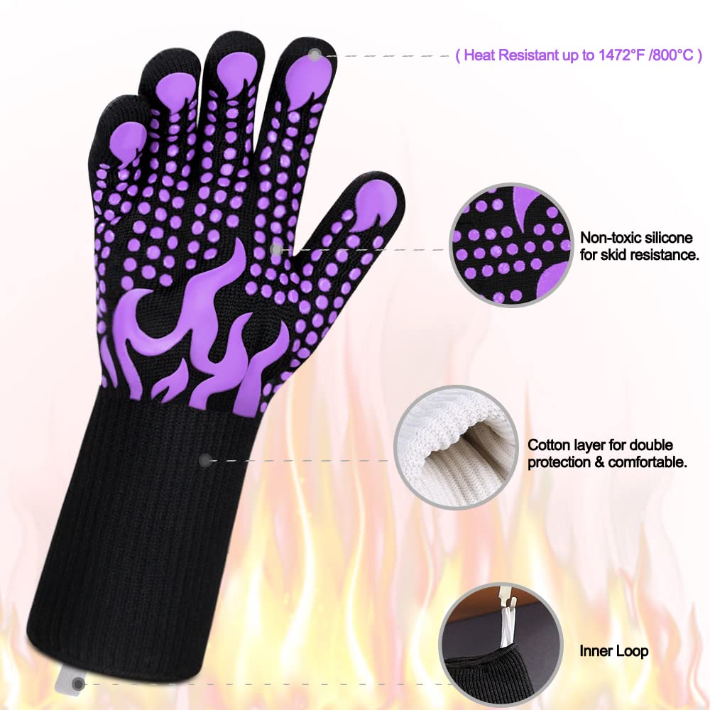 Comsmart BBQ Gloves, 1472F Heat Resistant Silicone Non-Slip Oven Mitts, Long Kitchen Gloves Perfect for Grilling, Cooking, Baking, Cutting, Blue