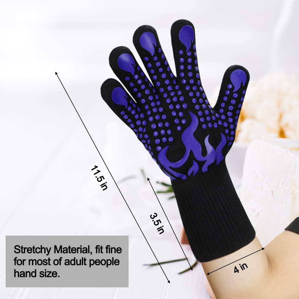 Comsmart BBQ Gloves, 1472F Heat Resistant Silicone Non-Slip Oven Mitts, Long Kitchen Gloves Perfect for Grilling, Cooking, Baking, Cutting, Blue