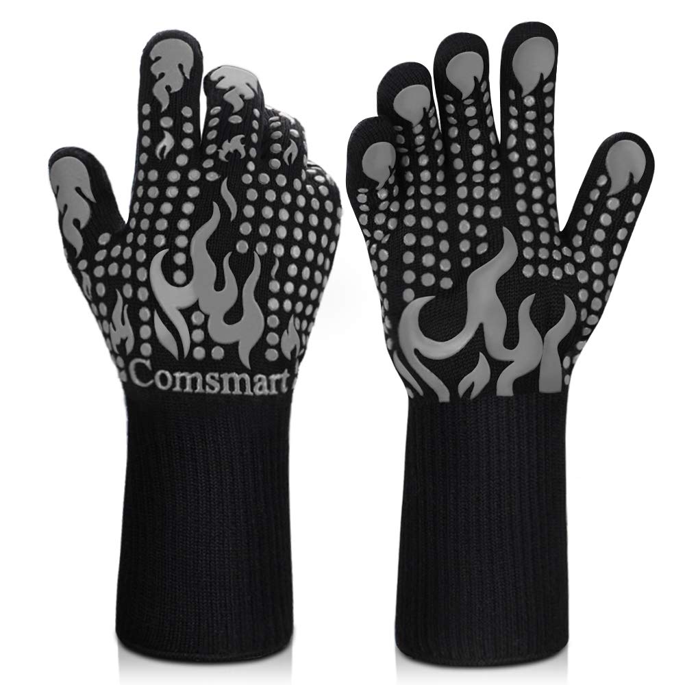 Comsmart BBQ Gloves, 1472F Heat Resistant Silicone Non-Slip Oven Mitts, Long Kitchen Gloves Perfect for Grilling, Cooking, Baking, Cutting, Blue