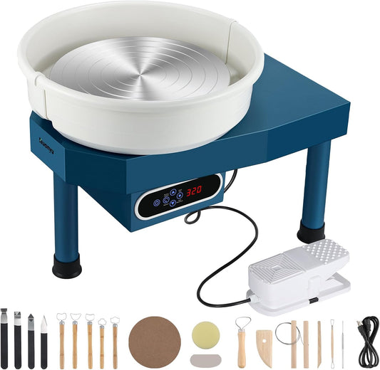 Huanyu Pottery Wheel Ceramic Machine 35cm/14in with Foot Pedal & LCD Screen, Electric Pottery Forming Machine Detachable Basin 250W Art Clay DIY Sculpting Tool Kit