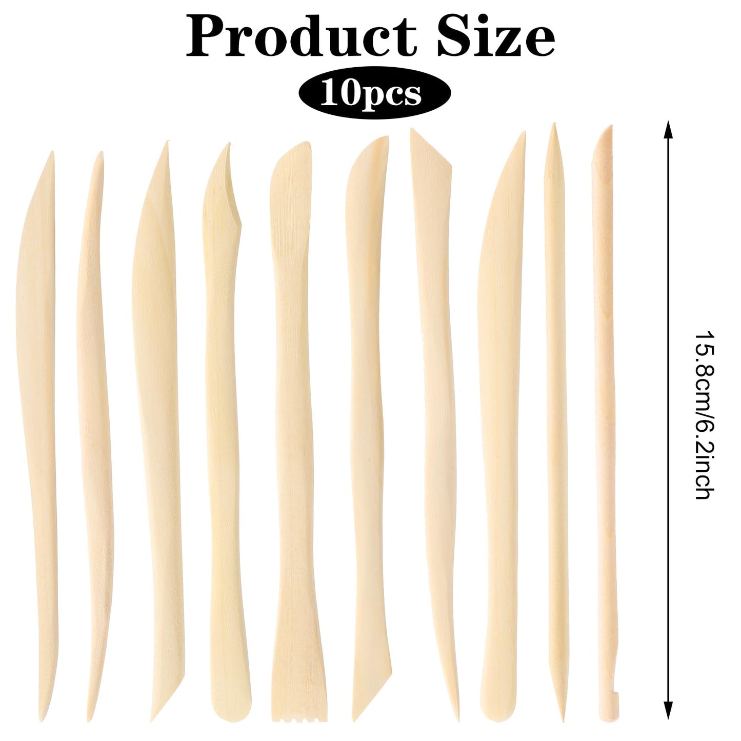 10Pcs Wooden Clay Sculpting Tools, 6.2'' Smooth Double Ended Clay Modeling Tools, Polymer Clay Tools Sculpting, Wood Pottery Clay Tool Kit for Ceramics Soap Playdough Carving Supplies