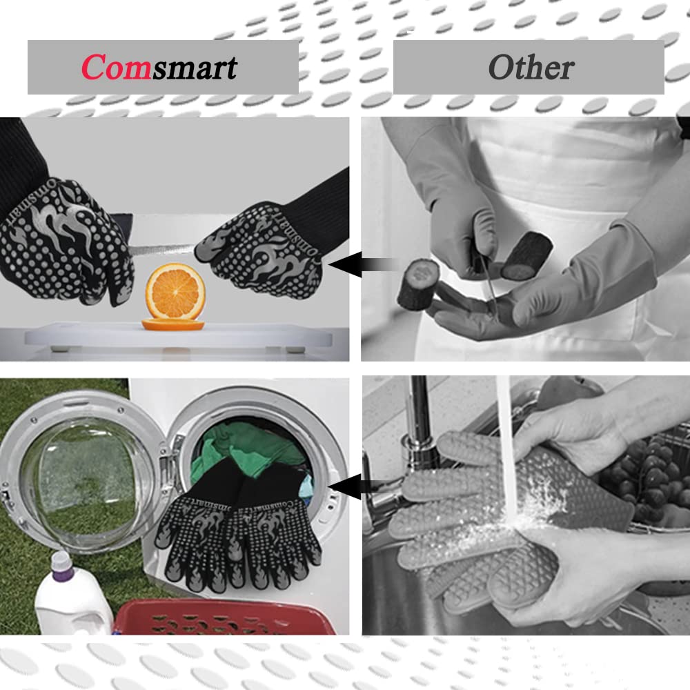 Comsmart BBQ Gloves, 1472F Heat Resistant Silicone Non-Slip Oven Mitts, Long Kitchen Gloves Perfect for Grilling, Cooking, Baking, Cutting, Blue