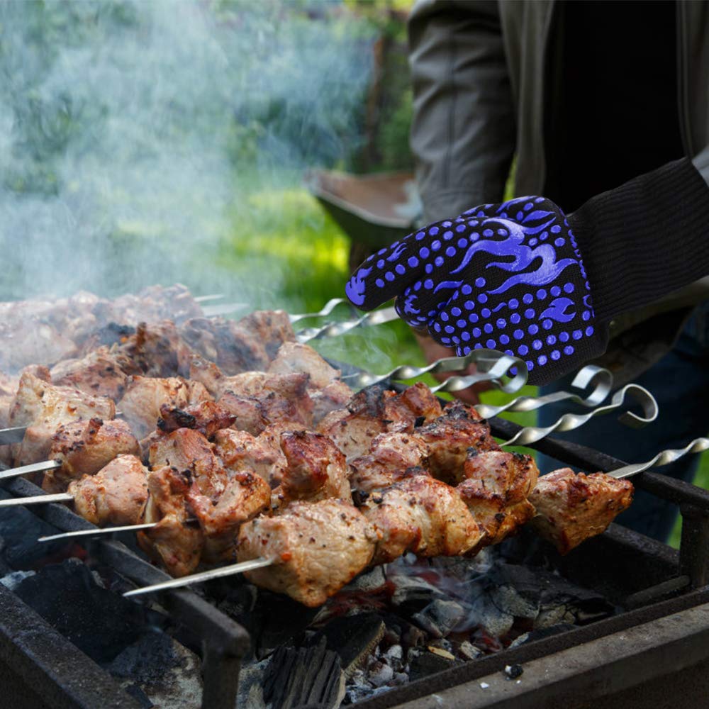 Comsmart BBQ Gloves, 1472F Heat Resistant Silicone Non-Slip Oven Mitts, Long Kitchen Gloves Perfect for Grilling, Cooking, Baking, Cutting, Blue