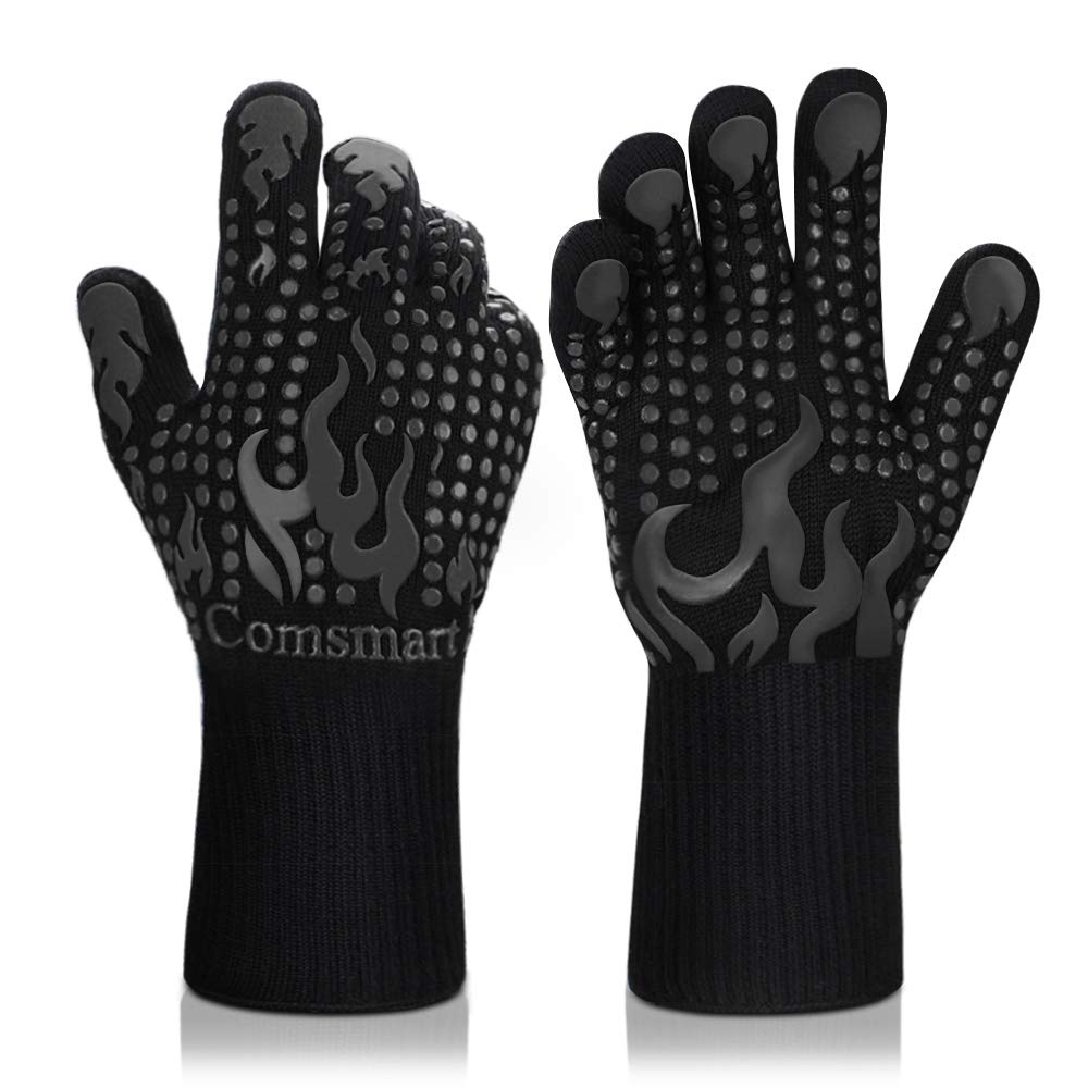 Comsmart BBQ Gloves, 1472F Heat Resistant Silicone Non-Slip Oven Mitts, Long Kitchen Gloves Perfect for Grilling, Cooking, Baking, Cutting, Blue