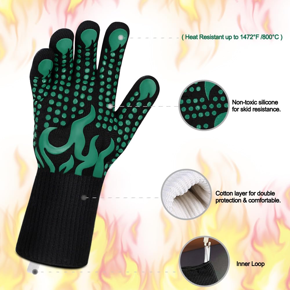 Comsmart BBQ Gloves, 1472F Heat Resistant Silicone Non-Slip Oven Mitts, Long Kitchen Gloves Perfect for Grilling, Cooking, Baking, Cutting, Blue