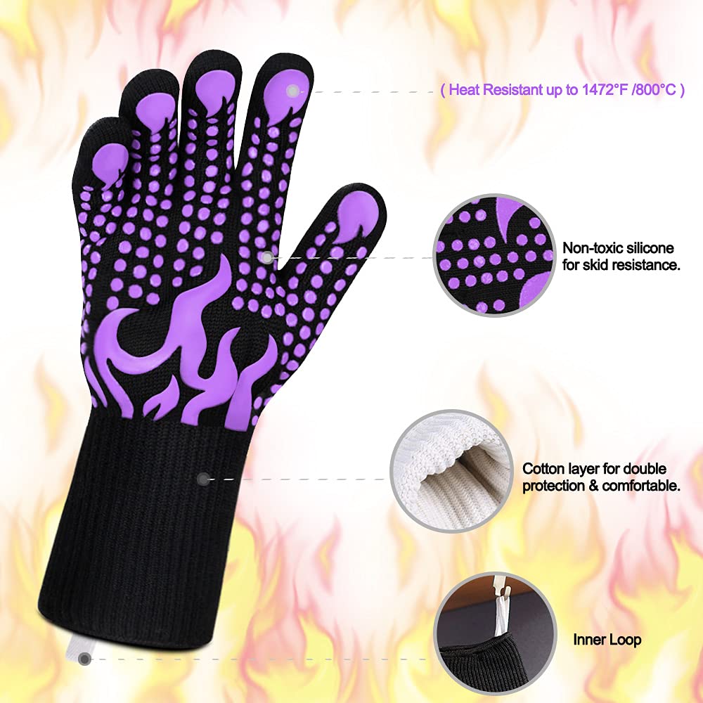 Comsmart BBQ Gloves, 1472F Heat Resistant Silicone Non-Slip Oven Mitts, Long Kitchen Gloves Perfect for Grilling, Cooking, Baking, Cutting, Blue