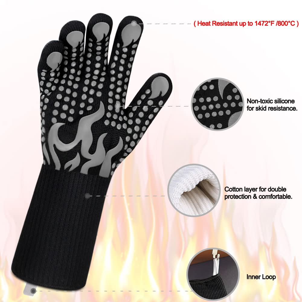 Comsmart BBQ Gloves, 1472F Heat Resistant Silicone Non-Slip Oven Mitts, Long Kitchen Gloves Perfect for Grilling, Cooking, Baking, Cutting, Blue