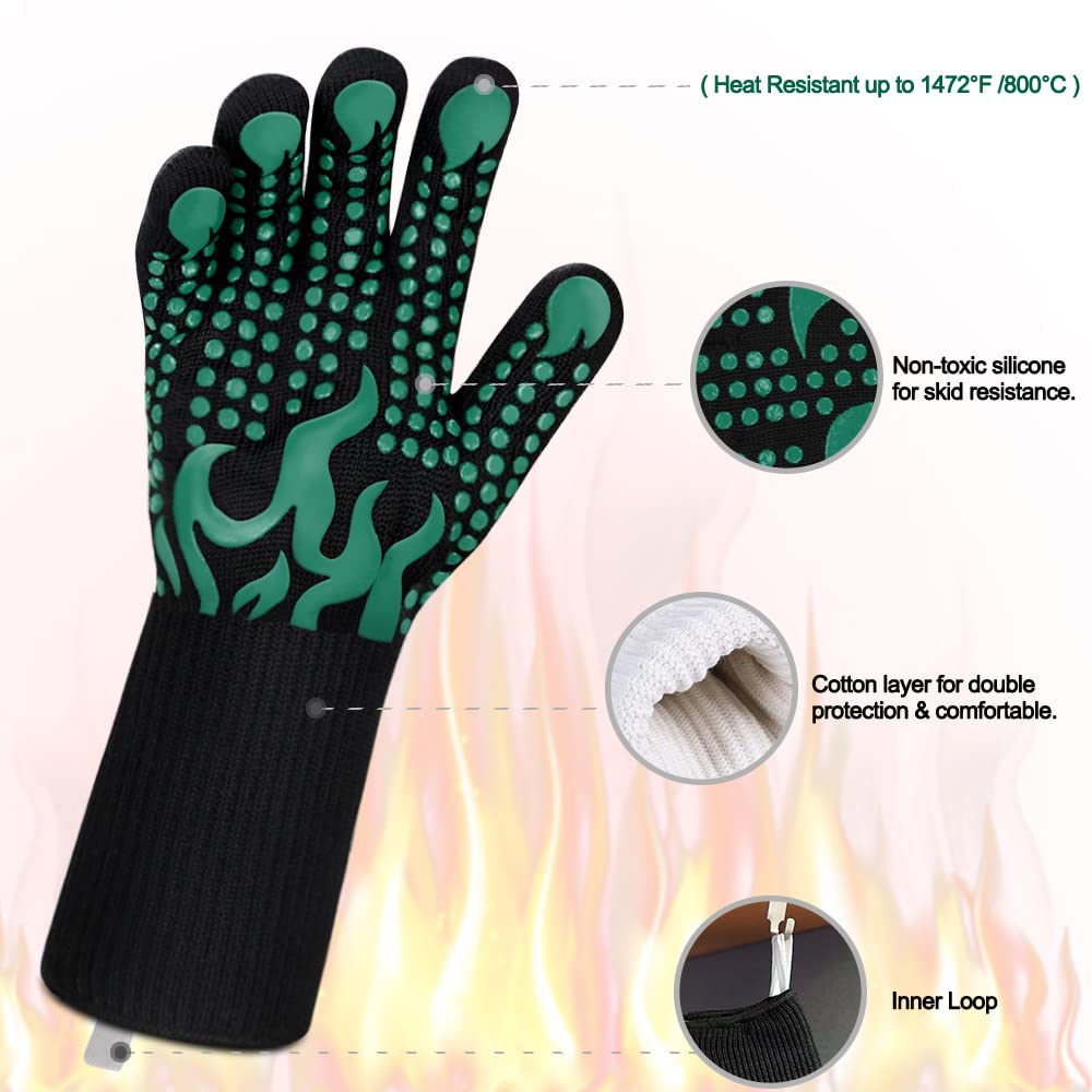 Comsmart BBQ Gloves, 1472F Heat Resistant Silicone Non-Slip Oven Mitts, Long Kitchen Gloves Perfect for Grilling, Cooking, Baking, Cutting, Blue