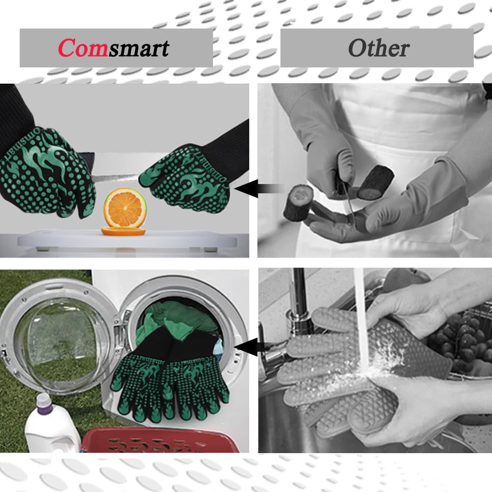 Comsmart BBQ Gloves, 1472F Heat Resistant Silicone Non-Slip Oven Mitts, Long Kitchen Gloves Perfect for Grilling, Cooking, Baking, Cutting, Blue