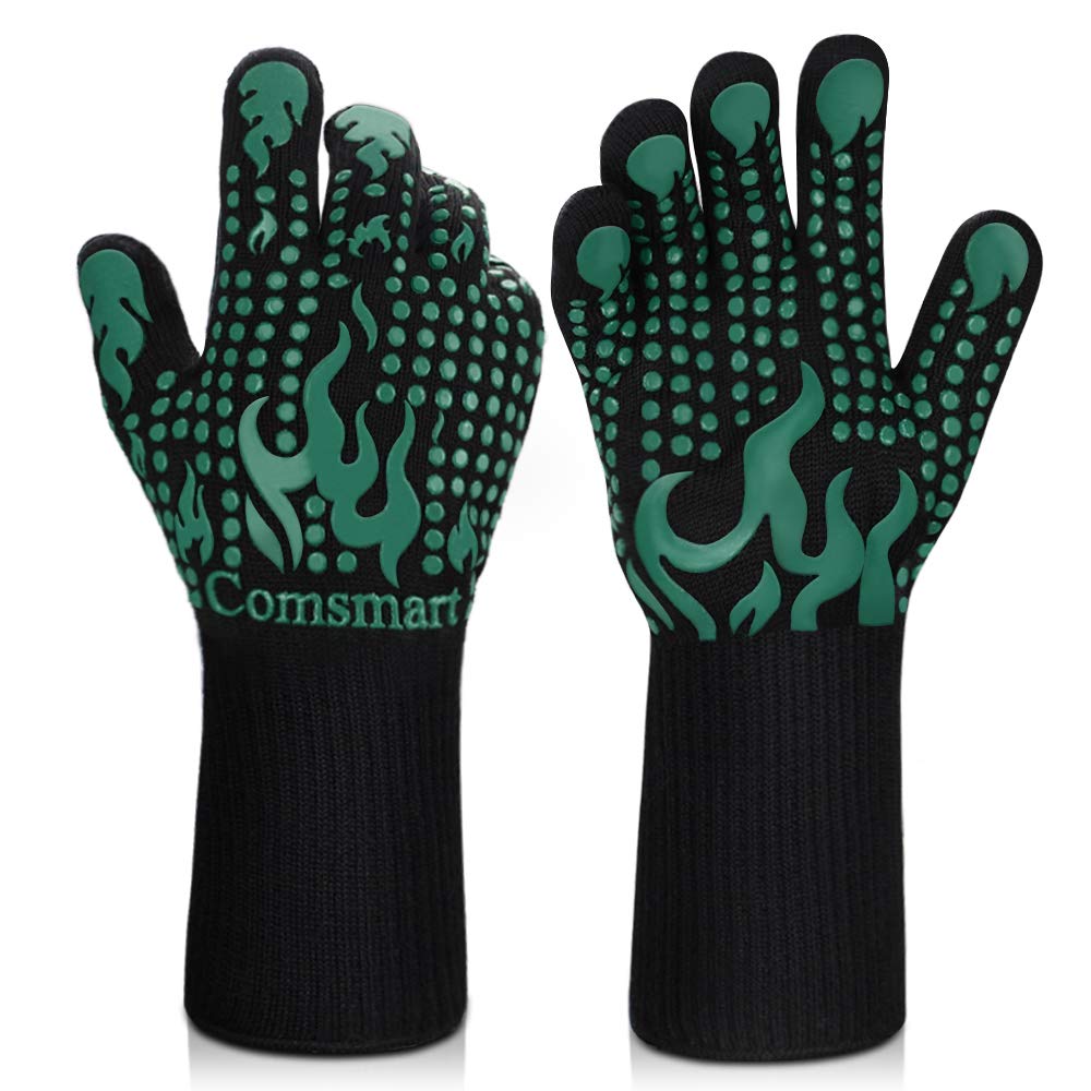 Comsmart BBQ Gloves, 1472F Heat Resistant Silicone Non-Slip Oven Mitts, Long Kitchen Gloves Perfect for Grilling, Cooking, Baking, Cutting, Blue