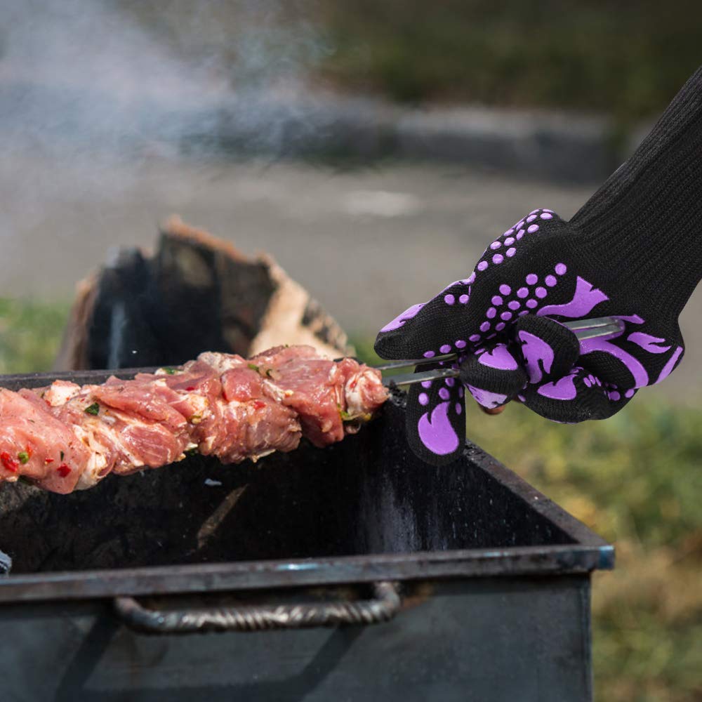 Comsmart BBQ Gloves, 1472F Heat Resistant Silicone Non-Slip Oven Mitts, Long Kitchen Gloves Perfect for Grilling, Cooking, Baking, Cutting, Blue