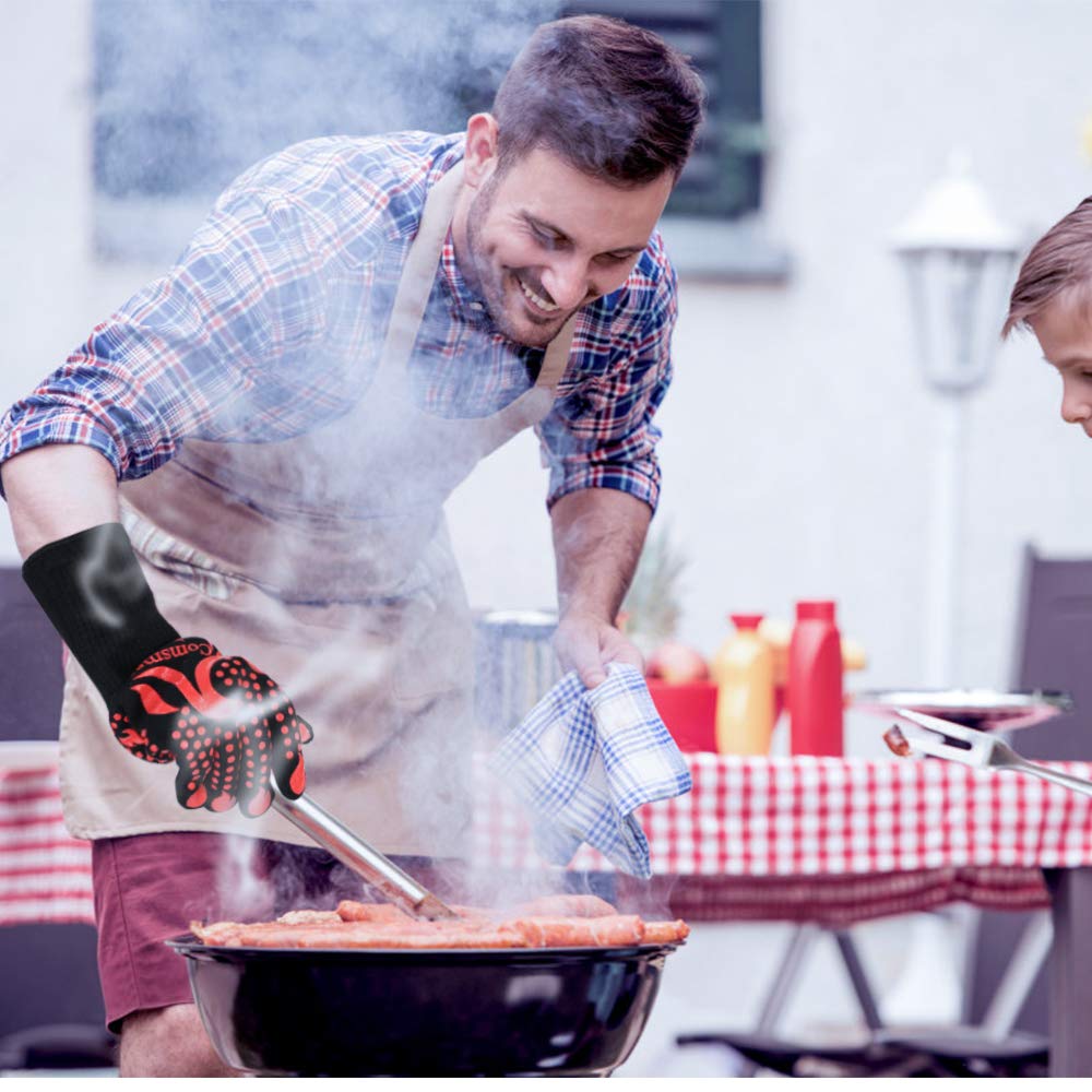 Comsmart BBQ Gloves, 1472F Heat Resistant Silicone Non-Slip Oven Mitts, Long Kitchen Gloves Perfect for Grilling, Cooking, Baking, Cutting, Blue