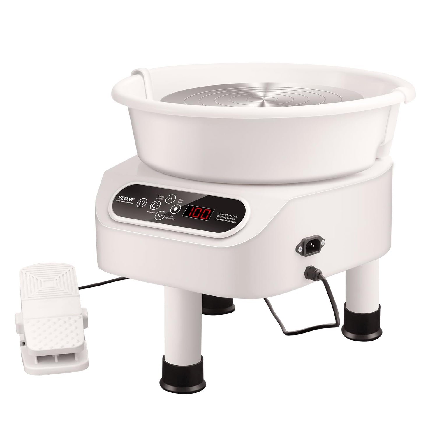 VEVOR 11 inch Pottery Wheel for Adults, 450W Forming Machine with Direct Drive Motor and LCD Touch Screen, 50-300RPM Speed Adjustable Foot Pedal Detachable Basin, for Art Craft Work Home DIY, White
