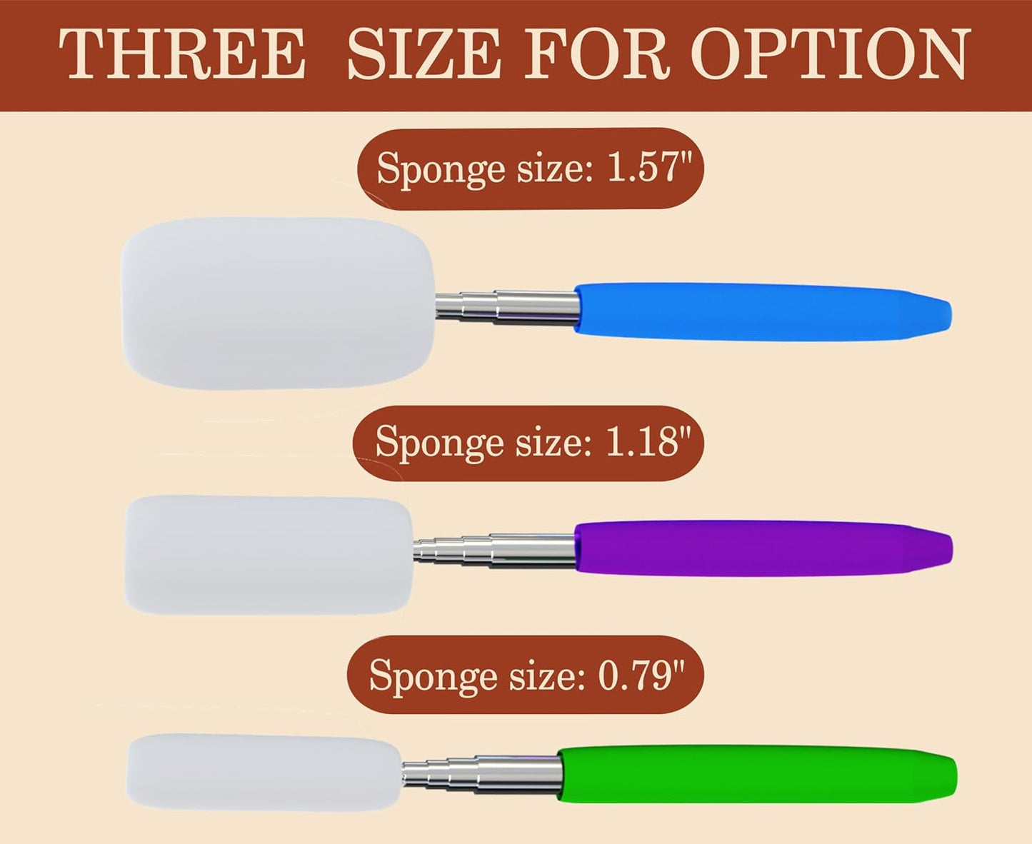 Telescoping Sponge Stick for Pottery, 27 Inches Long Pottery Sponges, Pottery Tool for Removing Excess Water from Tall and Narrow Pottery, 3 Pack