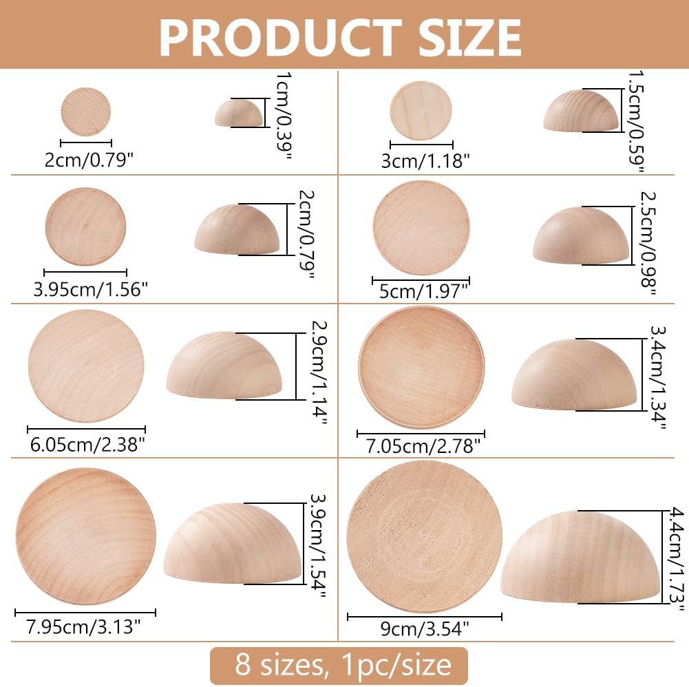 BENECREAT 8Pcs 8 Sizes Half Round Pottery Tools Set, Wooden Ceramic Top Tool Clay Tools Pottery Plate Press Tool for Making Pottery Bowls and Plates