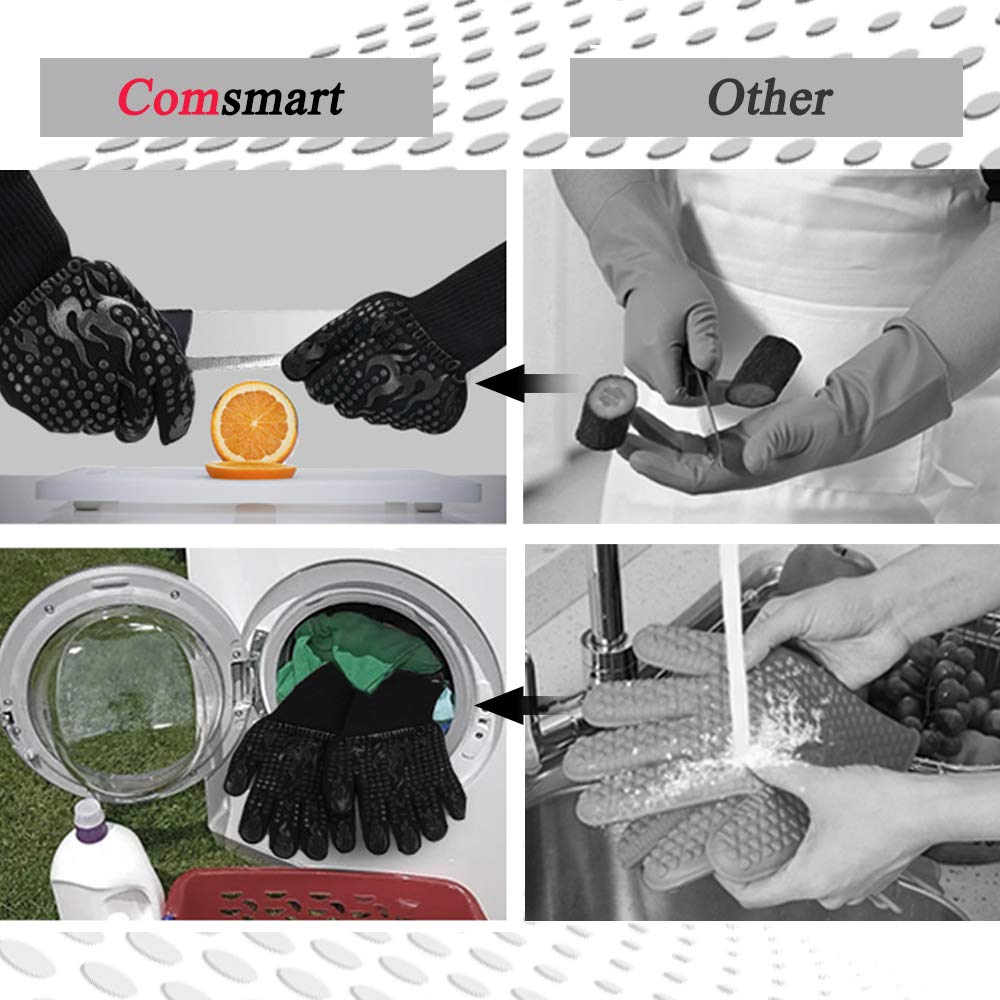 Comsmart BBQ Gloves, 1472F Heat Resistant Silicone Non-Slip Oven Mitts, Long Kitchen Gloves Perfect for Grilling, Cooking, Baking, Cutting, Blue