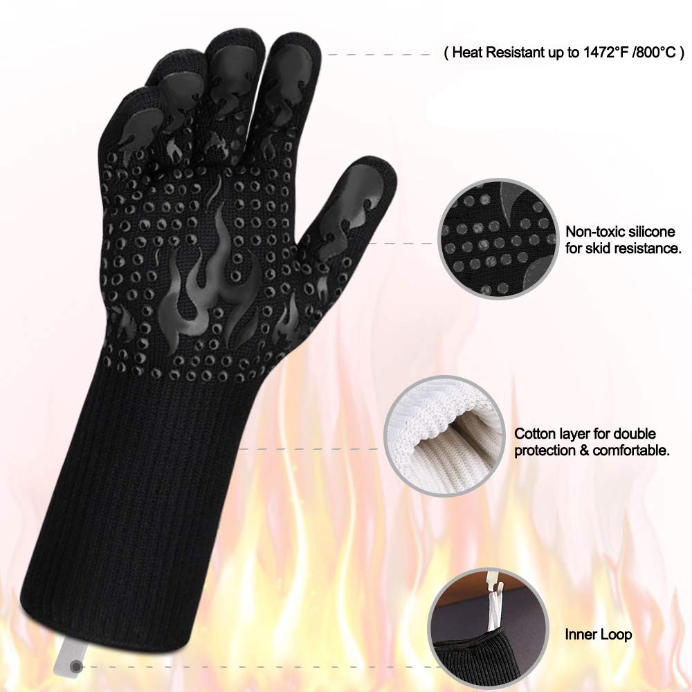 Comsmart BBQ Gloves, 1472F Heat Resistant Silicone Non-Slip Oven Mitts, Long Kitchen Gloves Perfect for Grilling, Cooking, Baking, Cutting, Blue