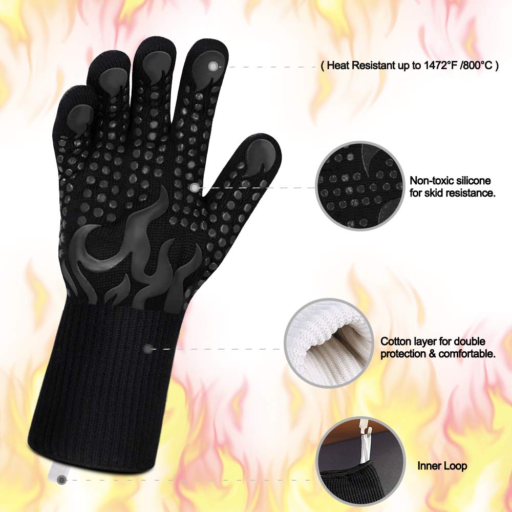 Comsmart BBQ Gloves, 1472F Heat Resistant Silicone Non-Slip Oven Mitts, Long Kitchen Gloves Perfect for Grilling, Cooking, Baking, Cutting, Blue