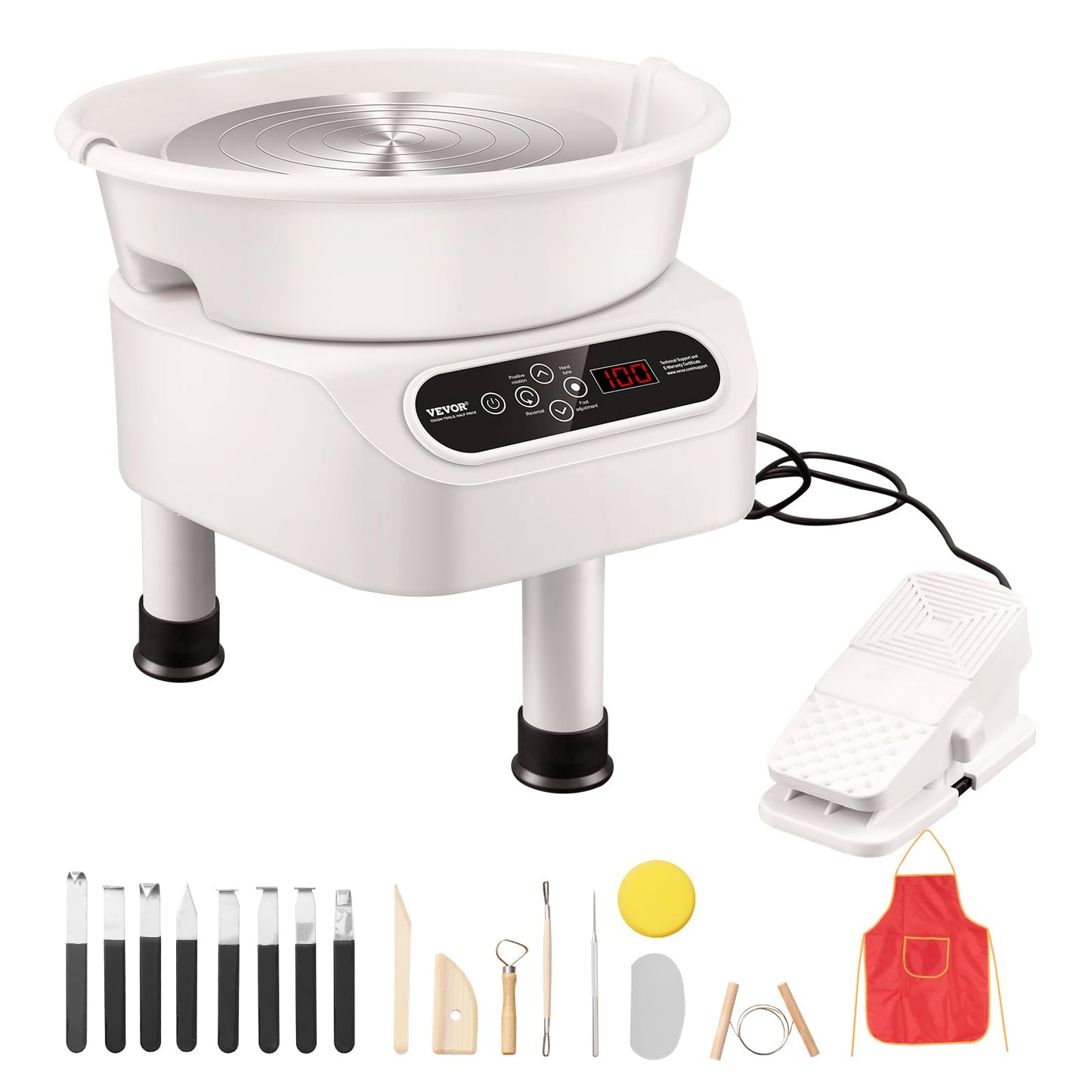 VEVOR 11 inch Pottery Wheel for Adults, 450W Forming Machine with Direct Drive Motor and LCD Touch Screen, 50-300RPM Speed Adjustable Foot Pedal Detachable Basin, for Art Craft Work Home DIY, White