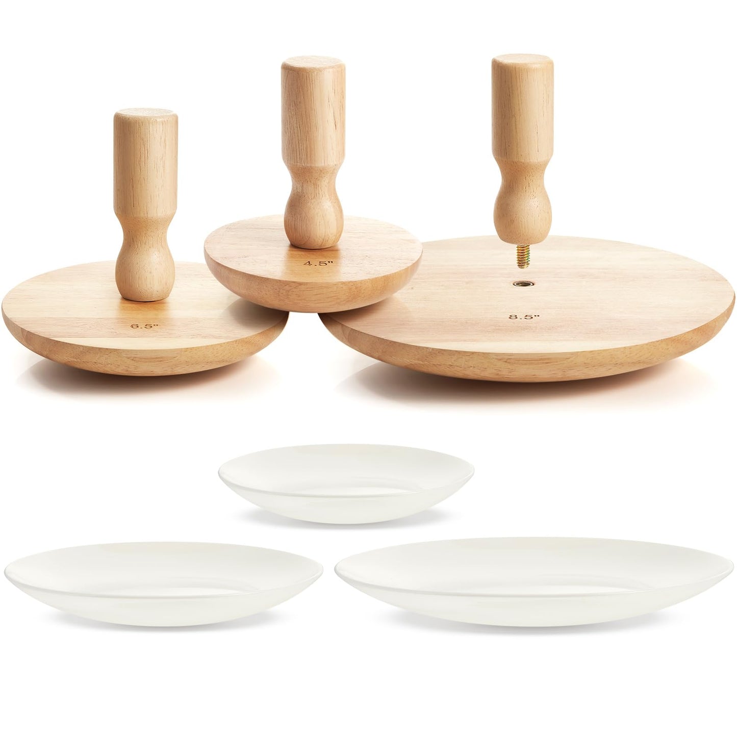 Wenqik 3 Pack Pottery Molds 4. 5'', 6. 5'', 8. 5'' Plaster Molds Wood Pottery Tools with Handle Ceramic Tools for Ceramic Top Forms for DIY Bowls Plate Dish Slump Press Art Making