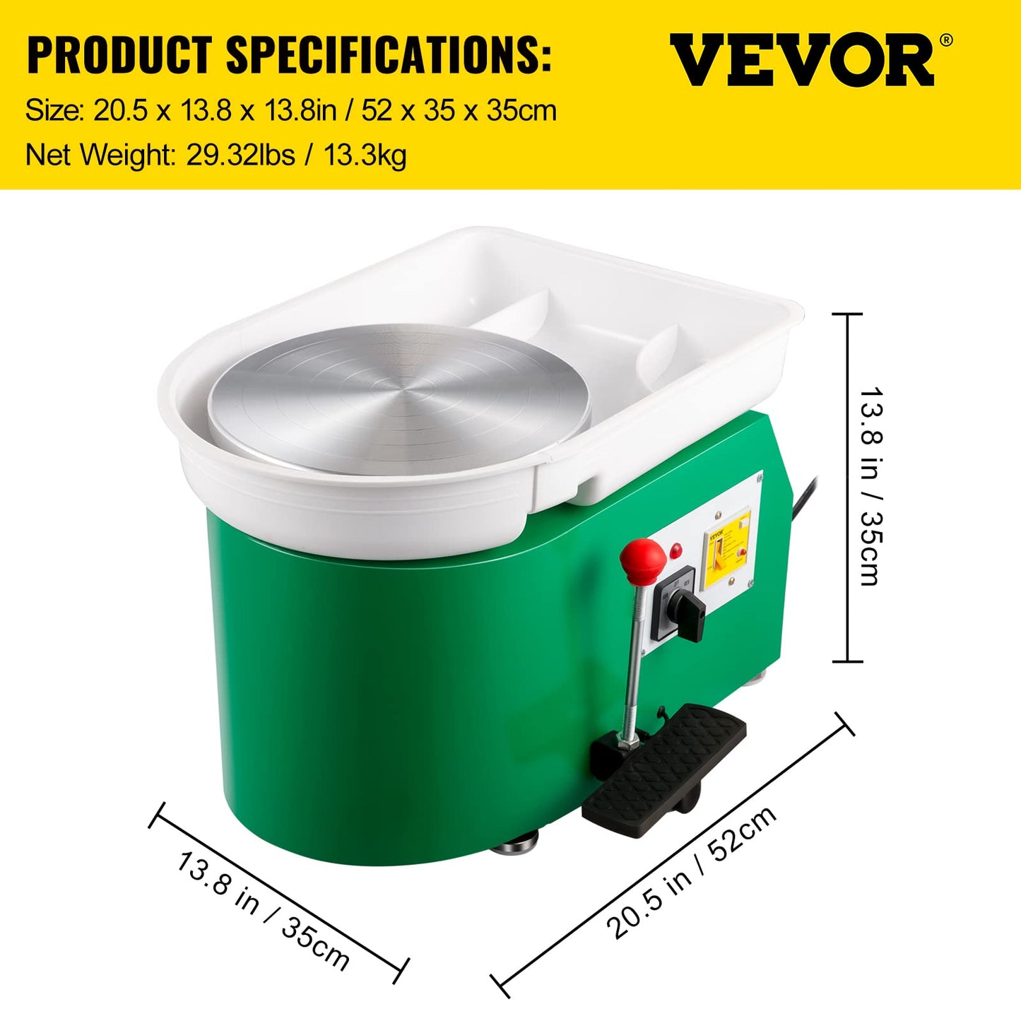 VEVOR 11 inch Pottery Wheel for Adults, 450W Forming Machine with Direct Drive Motor and LCD Touch Screen, 50-300RPM Speed Adjustable Foot Pedal Detachable Basin, for Art Craft Work Home DIY, White