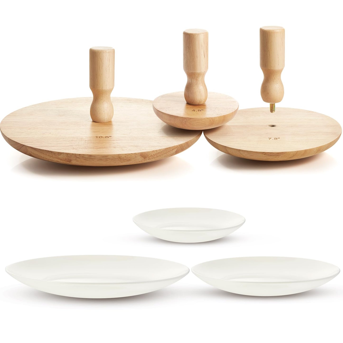 Wenqik 3 Pack Pottery Molds 4. 5'', 6. 5'', 8. 5'' Plaster Molds Wood Pottery Tools with Handle Ceramic Tools for Ceramic Top Forms for DIY Bowls Plate Dish Slump Press Art Making